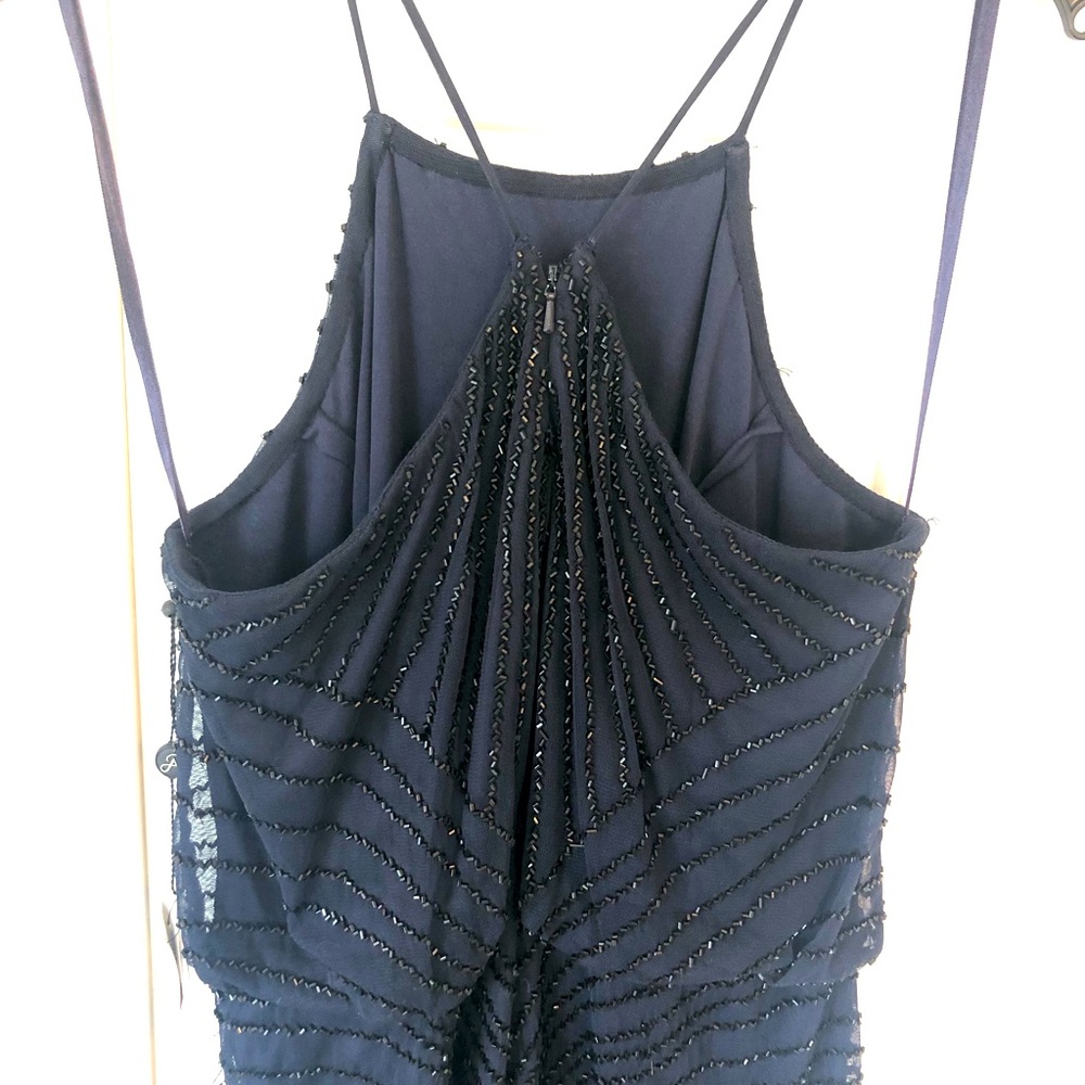 BNWT- Adrianna Papell Art Deco Beaded Navy Gown